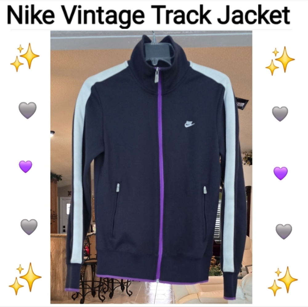 Nike Vintage Women's Black and Purple Track Jacket, Size M